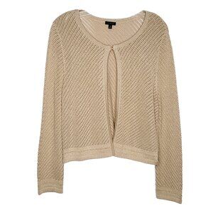 Talbots Shrug Cardigan Sweater M Tan Gold Metallic Open Knit Long Sleeve
